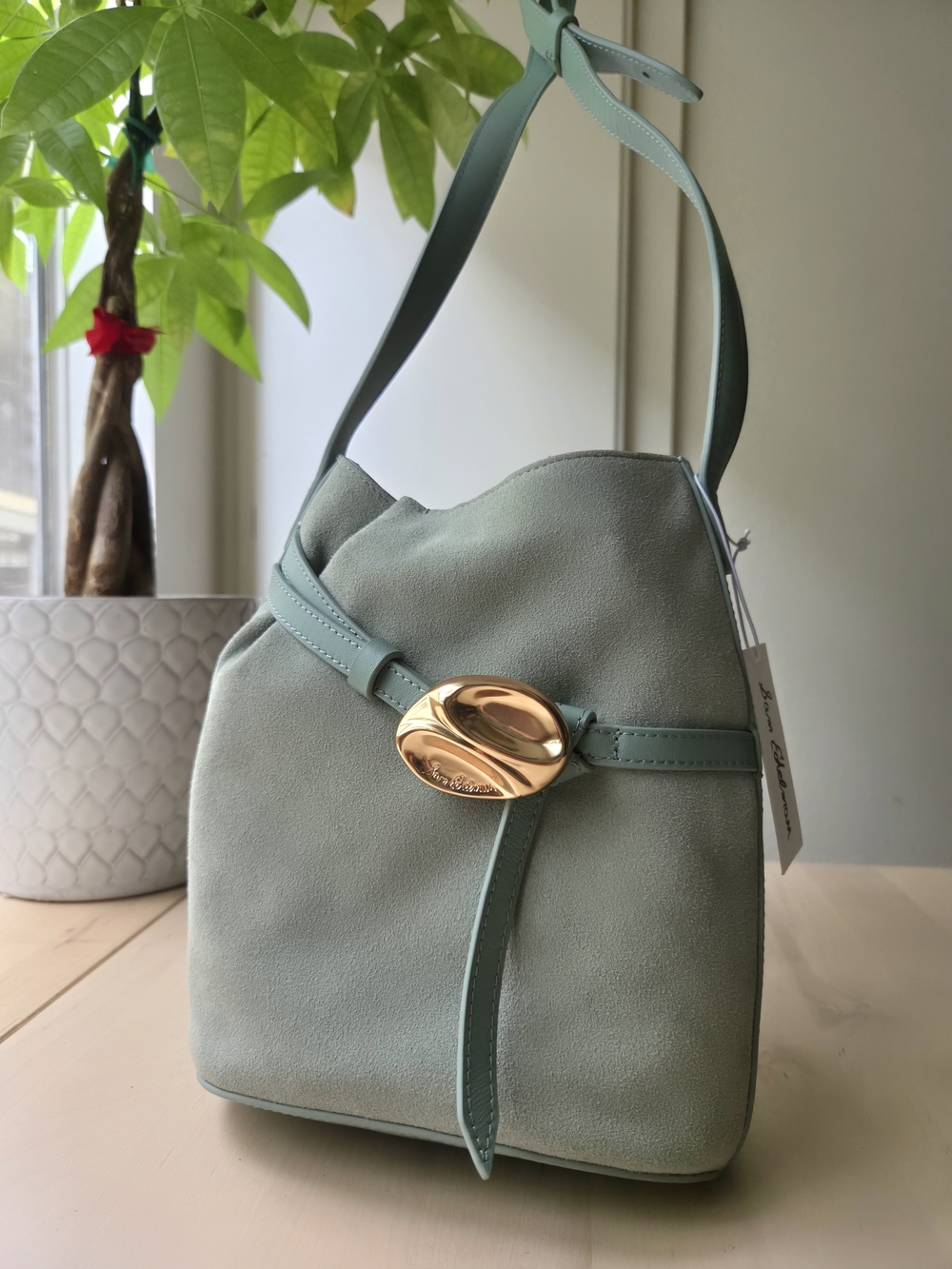 Sam Edelman Crossbody Bag Womens Small Sage Green New Suede Rose Gold Hardware